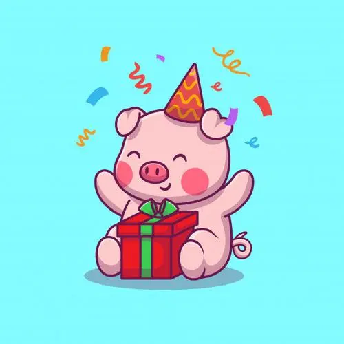 可爱的小猪生日拆礼物,卡通矢量图插画